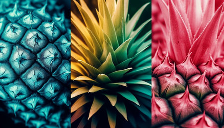 Fresh pineapple fruit with green and yellow colors generated by artificial intelligenceの素材