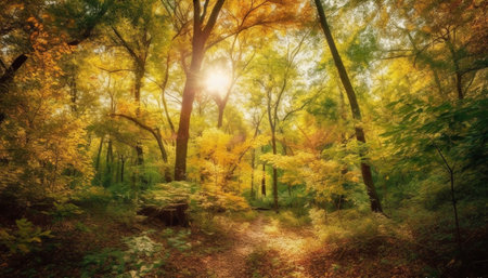 Vibrant autumn landscape, nature beauty in yellow generated by artificial intelligenceの素材