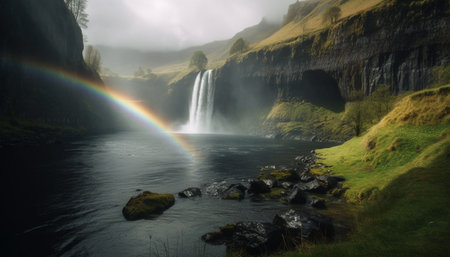 Majestic mountain range, tranquil scene, natural beauty generated by artificial intelligenceの素材