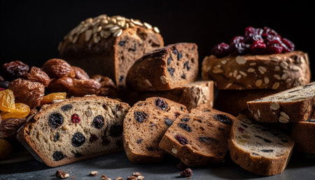 Freshly baked homemade cranberry chocolate almond cookie generated by artificial intelligenceの素材