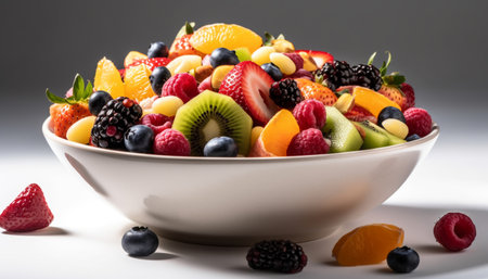 Fresh fruit salad with yogurt and granola generated by artificial intelligenceの素材