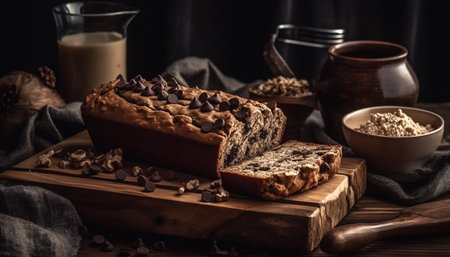 Homemade dark chocolate hazelnut pastry dough indulgence generated by artificial intelligenceの素材