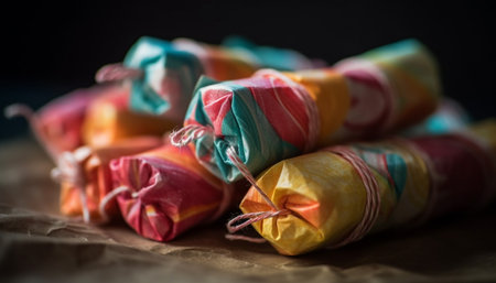 Fresh gourmet snack wrapped in paper packet generated by artificial intelligenceの素材