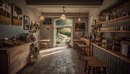 Modern luxury home interior with rustic decor generated by artificial intelligenceの素材