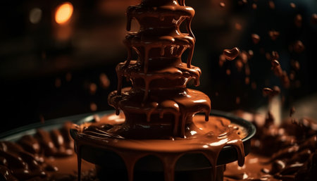 Indulgent chocolate dessert, fresh strawberry, gourmet celebration generated by artificial intelligenceの素材