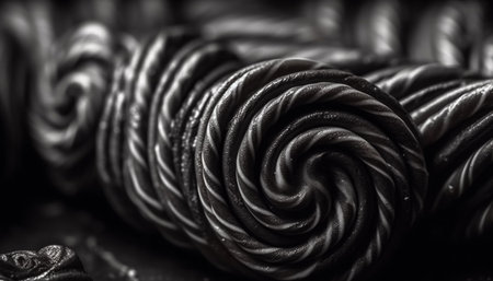 Twisted licorice spirals in a colorful row generated by artificial intelligenceの素材