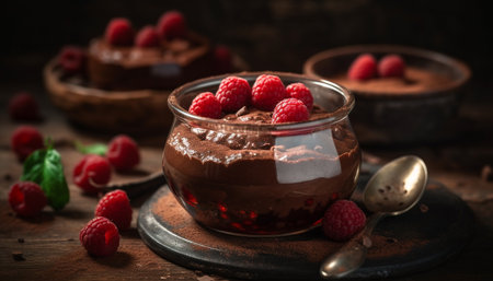Ripe berry fruit mousse, a gourmet indulgence generated by artificial intelligenceの素材