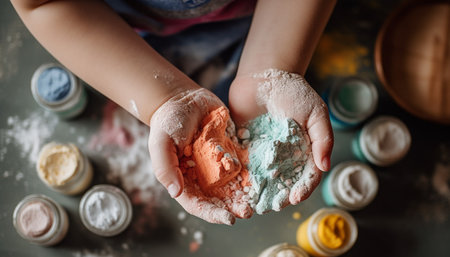 Cute girls kneading dough, making homemade cookies generated by artificial intelligenceの素材