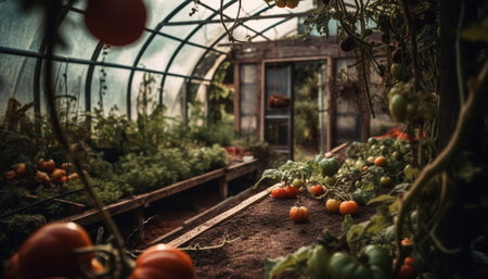 Healthy homegrown vegetables harvested in a greenhouse generated by artificial intelligenceの素材
