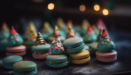 Homemade macaroon stack, a sweet French tradition generated by artificial intelligenceの素材