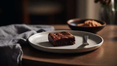 Homemade brownie slice with dark chocolate indulgence generated by artificial intelligenceの素材