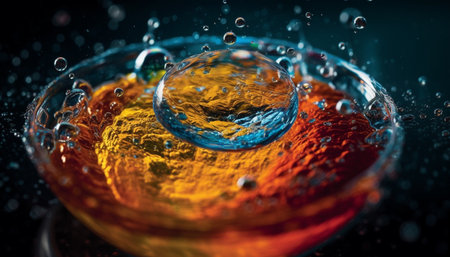 Transparent raindrop falling on wet glass surface generated by artificial intelligenceの素材