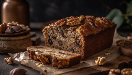 Freshly baked rustic bread with walnut and honey generated by artificial intelligenceの素材