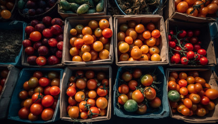 Fresh organic vegetables and fruits in a basket generated by artificial intelligenceの素材
