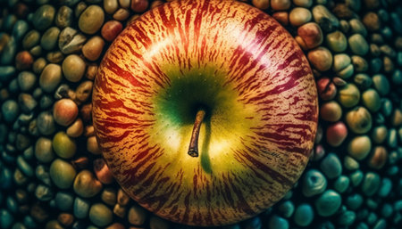 Fresh apple, ripe and healthy, a gourmet snack generated by artificial intelligenceの素材