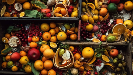 Fresh organic citrus fruit basket, nature abundance generated by artificial intelligenceの素材