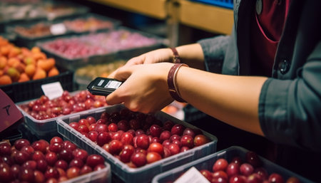 Healthy food choices abound at the supermarket generated by artificial intelligenceの素材