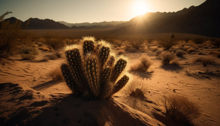 Silhouette of bush on arid mountain range generated by artificial intelligence