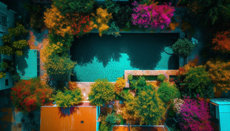 Autumn leaves adorn the old tree branch generated by artificial intelligenceの素材