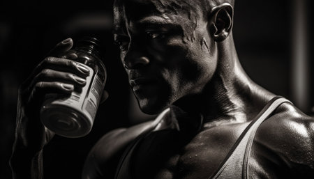 Muscular athlete exercising for healthy lifestyle and strength generated by artificial intelligenceの素材