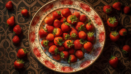 Fresh strawberry dessert, ripe and sweet gourmet food generated by artificial intelligenceの素材
