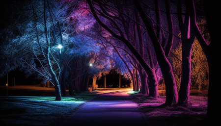 Illuminated tree branch back lit by lantern generated by artificial intelligenceの素材