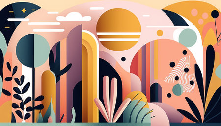 Abstract nature shapes decorate modern wallpaper backdrop generated by artificial intelligenceの素材