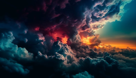 Vibrant sunset sky, nature beauty in motion generated by artificial intelligenceの素材