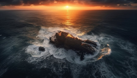 Majestic mountain reflects in splashing waters at dusk generated by artificial intelligenceの素材