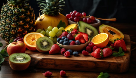 Fresh fruit salad with healthy variety and abundance generated by artificial intelligenceの素材