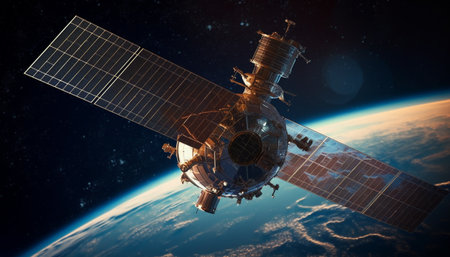 Spaceship orbits planet, explores galaxy deep nature generated by artificial intelligenceの素材