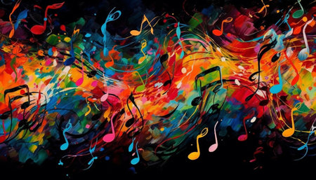 Vibrant colors splashing in a modern composition generated by artificial intelligenceの素材