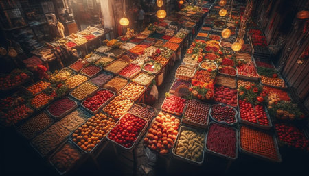 Vibrant colors of fresh produce in Asian market generated by artificial intelligenceの素材