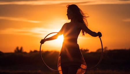 Silhouette of women enjoying carefree summer activities generated by artificial intelligenceの素材