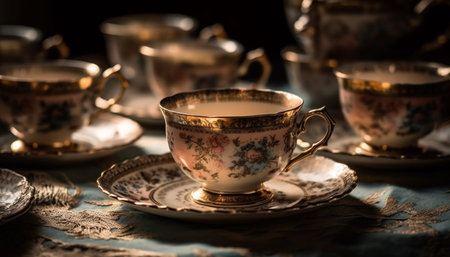 Antique coffee, rustic elegance, ornate patterns generated by artificial intelligenceの素材
