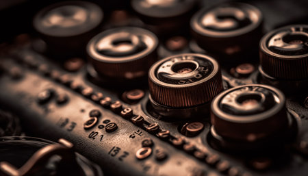 Antique typewriter, rusty metal, old fashioned machinery generated by artificial intelligenceの素材
