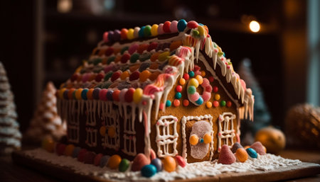 Homemade gingerbread house, a winter indulgence generated by artificial intelligenceの素材