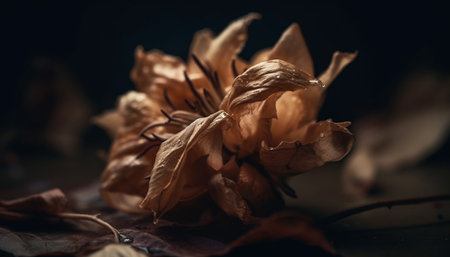 Fresh autumn leaves decorate the dark forest floor generated by artificial intelligenceの素材