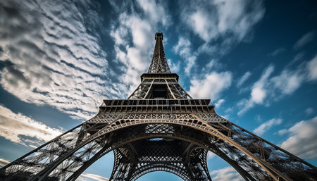 Majestic Eiffel Tower stands tall at dusk generated by artificial intelligenceの素材
