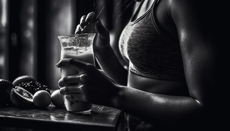 One young woman enjoying a refreshing cocktail indoors generated by artificial intelligenceの素材