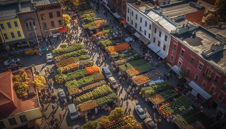 Market vendor selling fresh fruits and vegetables generated by artificial intelligenceの素材