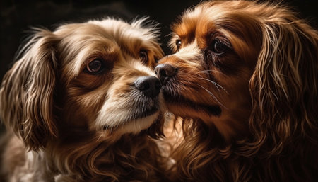 Cute puppy pets sitting together, looking at camera generated by artificial intelligenceの素材