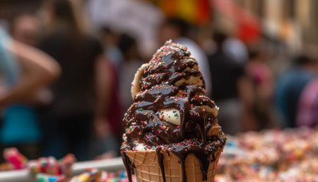 Indulgent ice cream cone brings summer joy generated by artificial intelligenceの素材