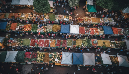 Indigenous culture celebrated through crowded street market generated by artificial intelligenceの素材