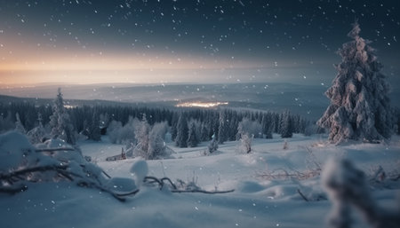 Tranquil scene of winter forest at night generated by artificial intelligenceの素材