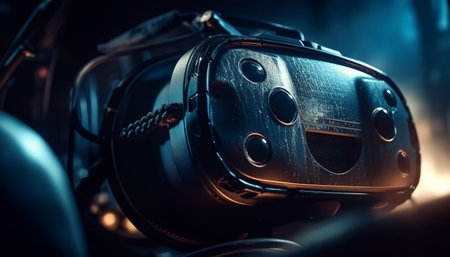 Shiny chrome dashboard controls speed of modern vehicle generated by artificial intelligenceの素材