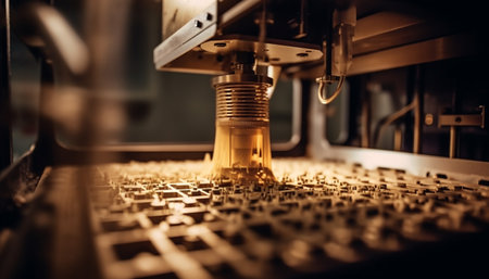 Automated metal lathe produces precision machine parts generated by artificial intelligenceの素材