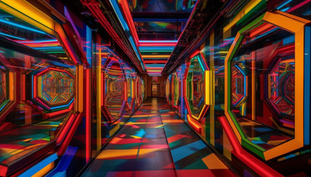 Futuristic architecture illuminates vibrant colors inside nightclub generated by artificial intelligenceの素材