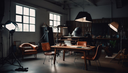 Modern office with comfortable chair and computer generated by artificial intelligenceの素材