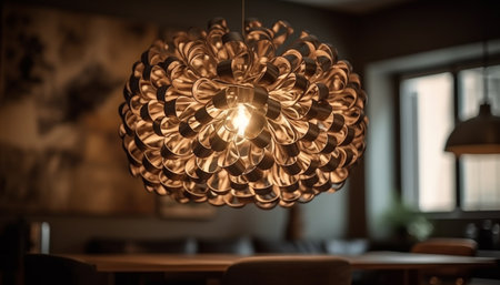 Luxury chandelier illuminates modern living room space generated by artificial intelligenceの素材